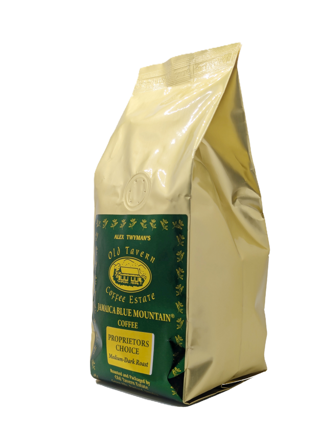 Gold coffee bag with green label featuring 'Old Tyme Coffee Estate' on a white background. which is teasing a new website coming soon