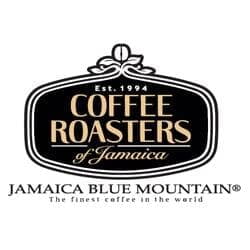 Logo of Coffee Roasters of Jamaica with text 'Jamaica Blue Mountain' on a white background