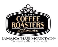 Logo of Coffee Roasters of Jamaica with 'Jamaica Blue Mountain' text on a white background