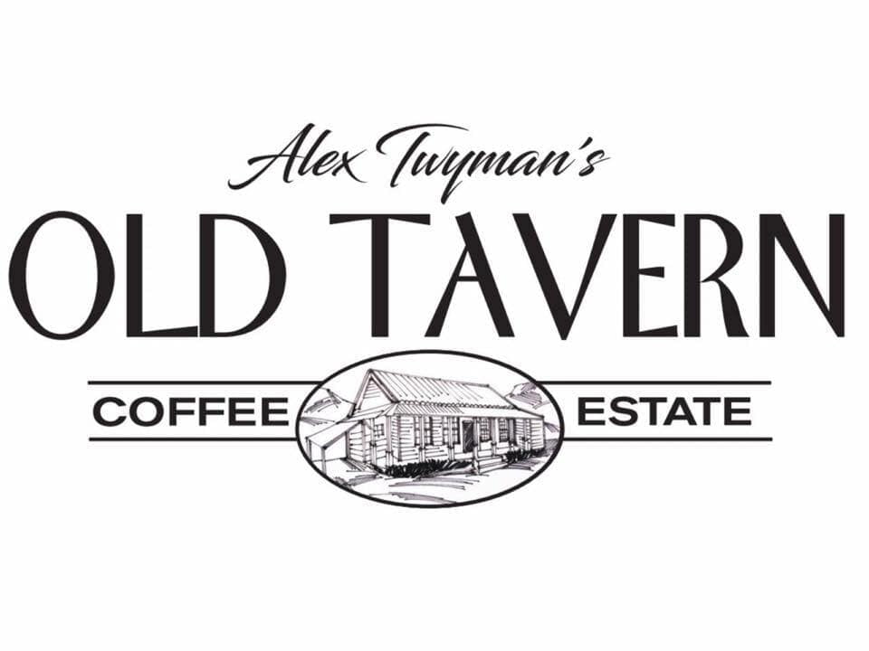 Logo of Alex Twyman's Old Tavern Coffee Estate with a vintage-style illustration of a building.